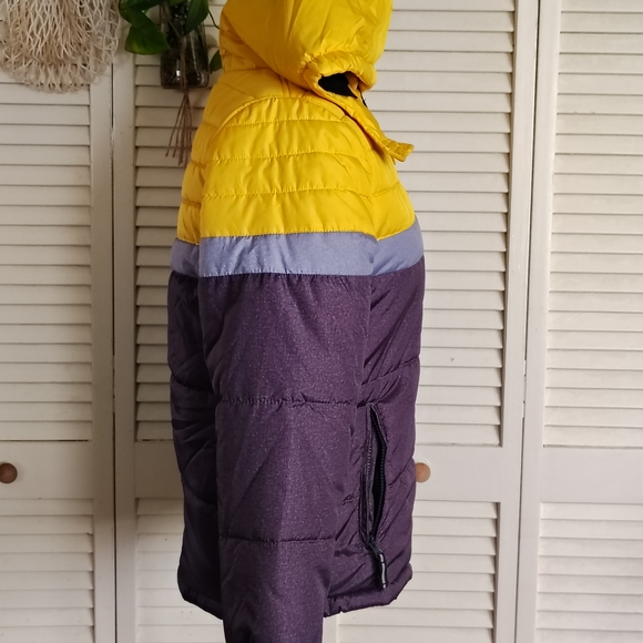 London Fog Yellow and Purple Kids Puffer Jacket - Picture 3 of 8